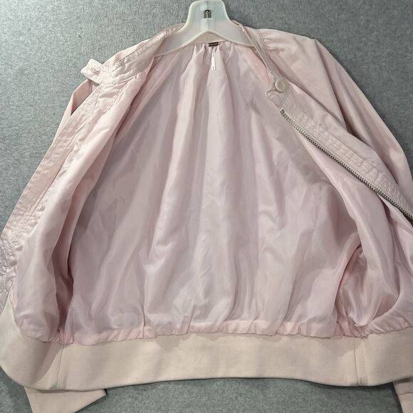 Free People Womens Size M Pink Bomber Jacket Full Zip Button Pockets - Picture 15 of 16